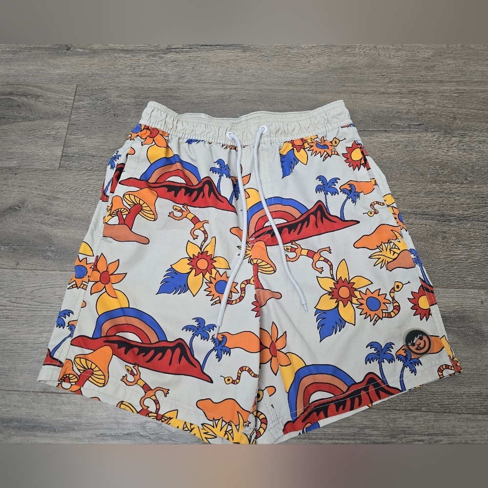 Neff Retro Swim Boardshorts Rainbow Mushroom Colorful Men's Size Medium